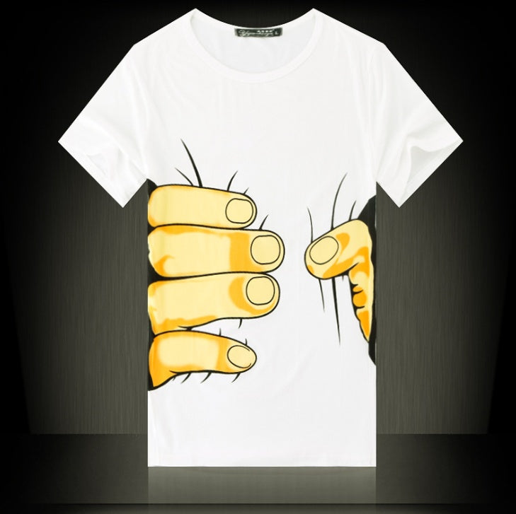 Summer Men's Short Sleeve T-Shirt Men's Cotton 3D Big Hand Short Sleeve T-Shirt