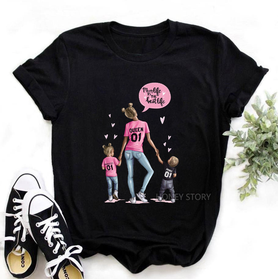 Printed Ladies Top Short Sleeve Street Net Red Parent-child Wear