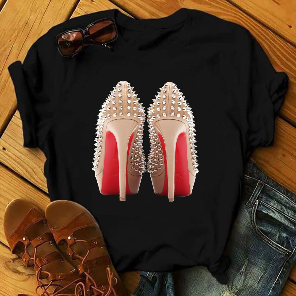 Ladies Summer Fashion Casual Cute Cartoon Print Short Sleeve