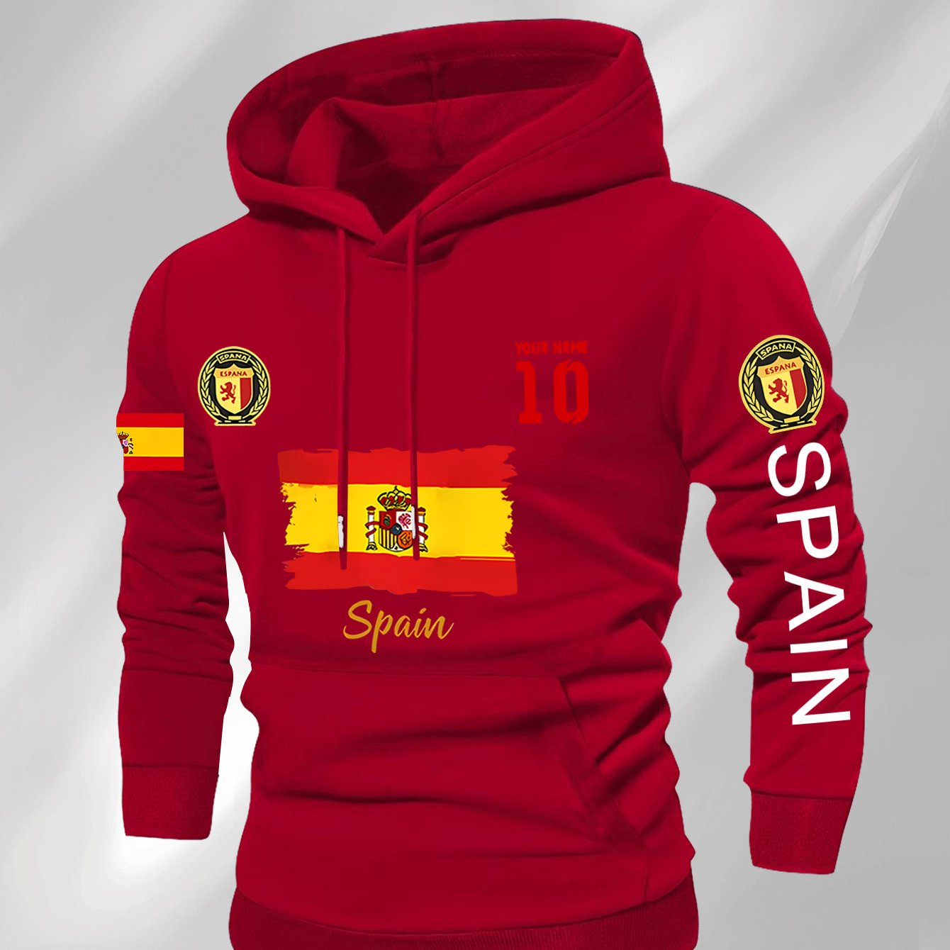 Men'S Hooded Sweatshirt - Spain Flag Graphic Pullover with Number 10, Dark Background, Regular Fit Hoodie for Soccer Fans & Casual Attire, Autumn/Winter Clothing, Autumn Winter Apparel, Comfortable Fabric, Knit