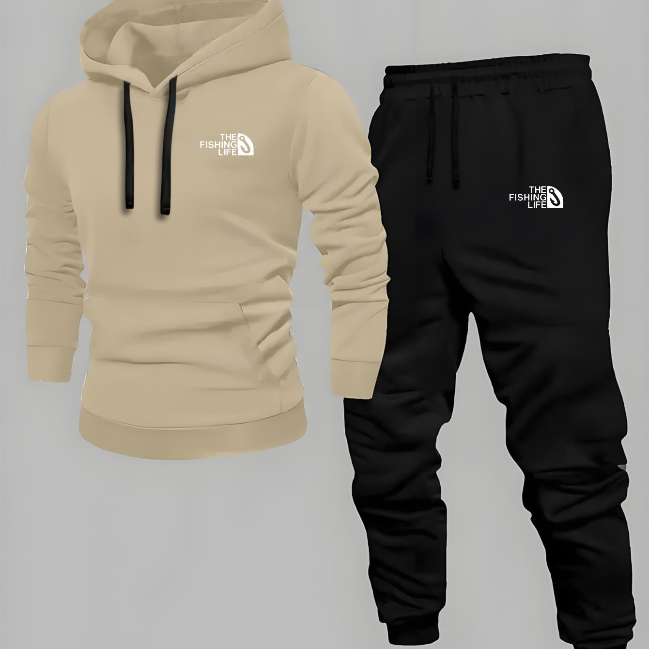 Men’s Casual Hooded Tracksuit – Black Sweatshirt and Sports Pants Set with Pockets, Long Sleeves, and Waistbands – Ideal for Autumn & Winter Outdoor Activities