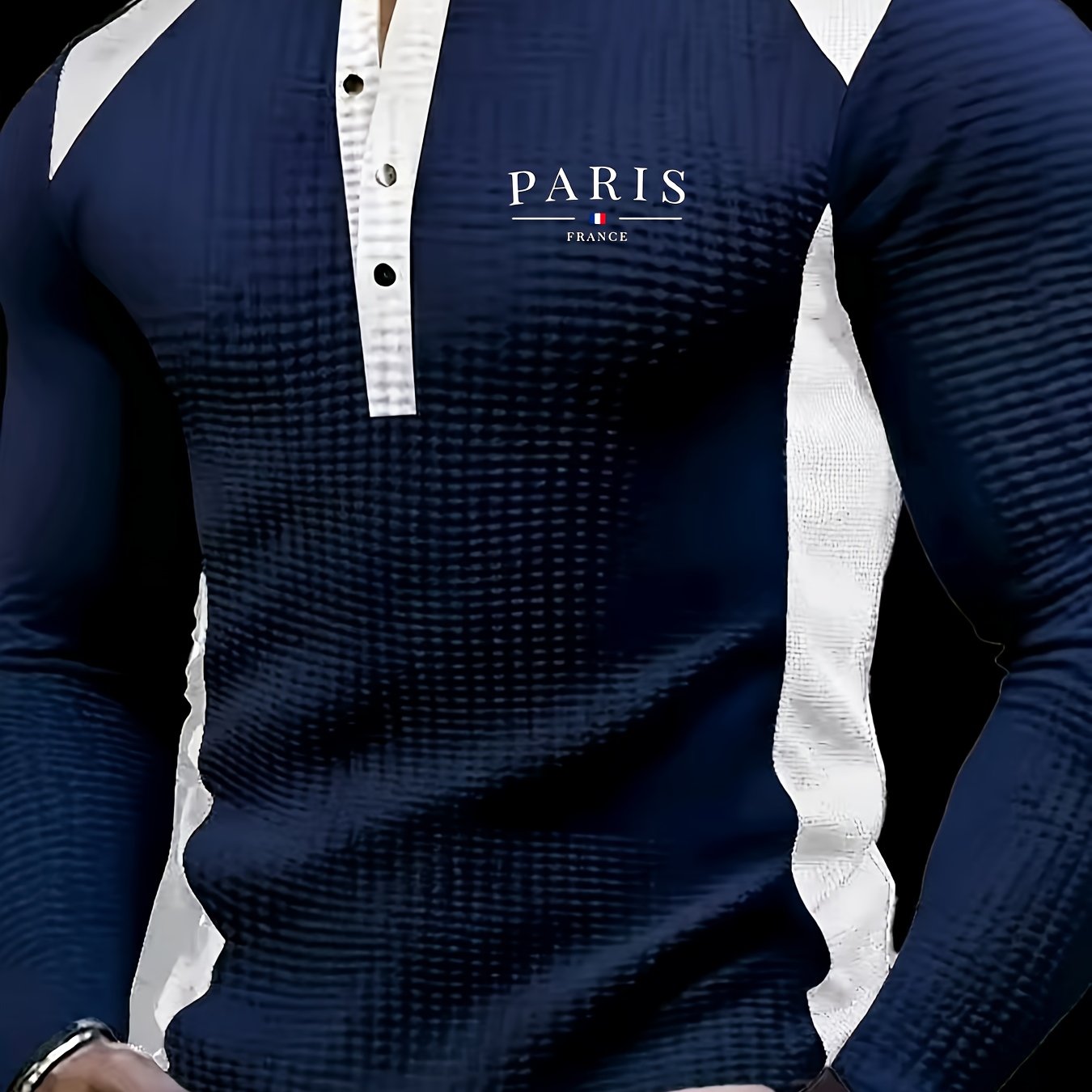 Men'S Long Sleeve Polo Shirt - V-Neck Button-Up Sweater with Metallic Texture, Lightweight Stretch Fabric for Gym, Office, Casual Wear - Spring/fall Transitional Clothing - Modern Men'S Sweater, Gym Apparel, Office Attire, St