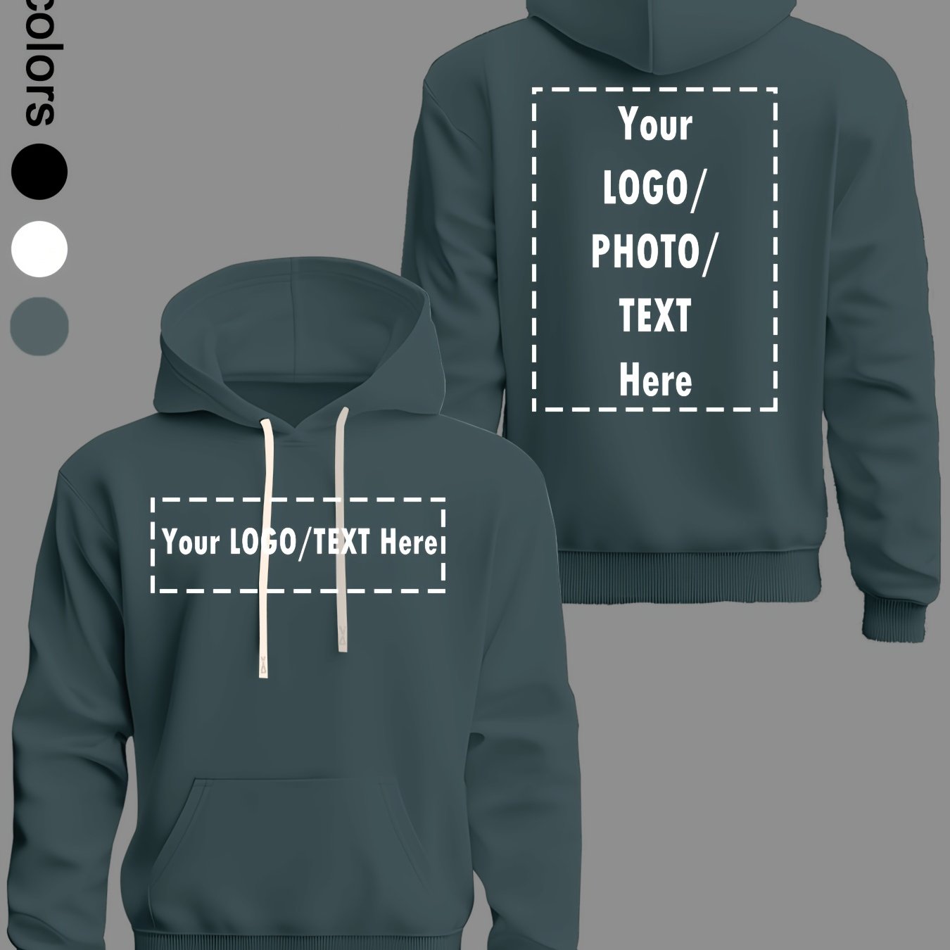 Customizable Unisex Hooded Sweatshirt, French Terry Polyester 100%, Sports Style, Loose Fit with Pocket Detail, Knit Fabric, Slight Stretch, 250g/m² - Personalized Front & Back Design