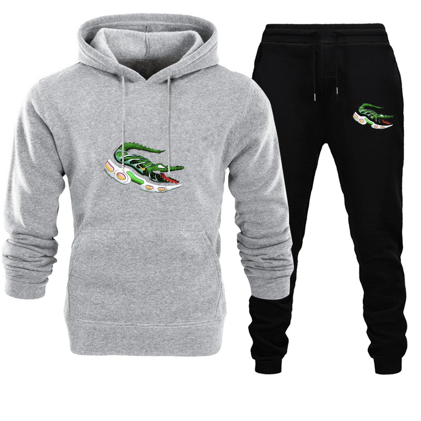 A Lively Sports Suit for Men Featuring a Crocodile Pattern - Fashionable Streetwear Made from 100% Polyester, Comfortable And Chic, Perfect for The Fall And Winter Seasons, with a Striking Graphic Design, an Excellent Option