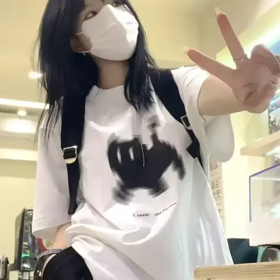 Women's Retro Printed Solid Color Round Neck Short Sleeves