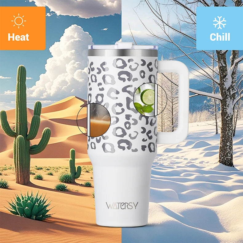 900/1200ml Large Capacity Stainless Steel Thermal Cup with Handle & Straw – 40oz Double-Wall Insulated Travel Tumbler Mug