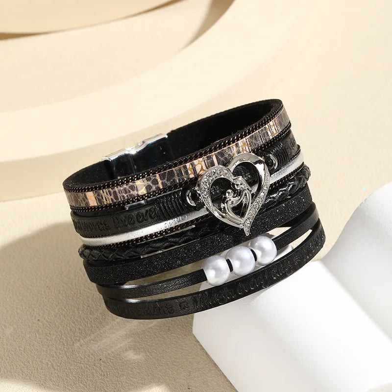Women's Boho Leather Bracelet – Heart Charm