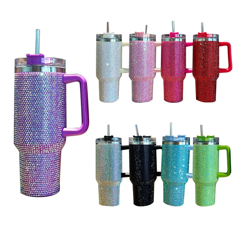 40oz Leopard Print Stainless Steel Insulated Car Tumbler with Handle & Straw – Coffee Thermos Travel Mug