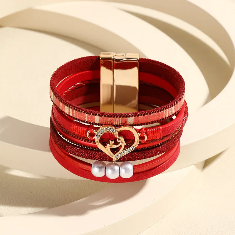 Women's Boho Leather Bracelet – Heart Charm