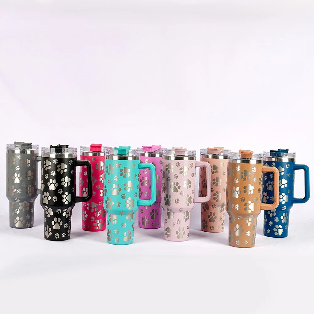 40oz Leopard Print Stainless Steel Insulated Car Tumbler with Handle & Straw – Coffee Thermos Travel Mug