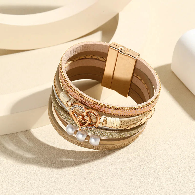 Women's Boho Leather Bracelet – Heart Charm