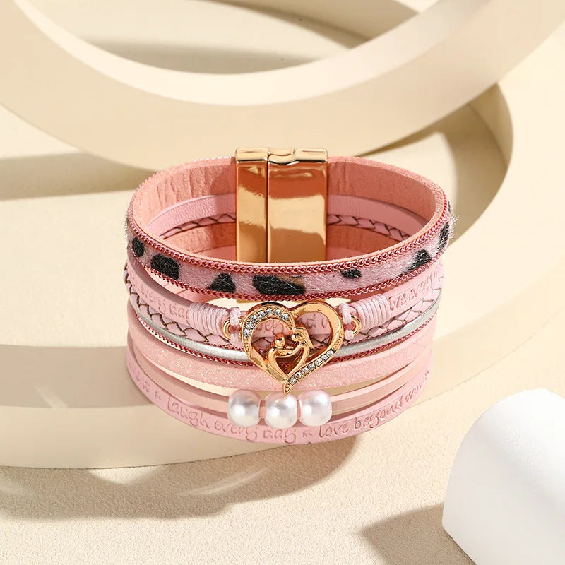 Women's Boho Leather Bracelet – Heart Charm