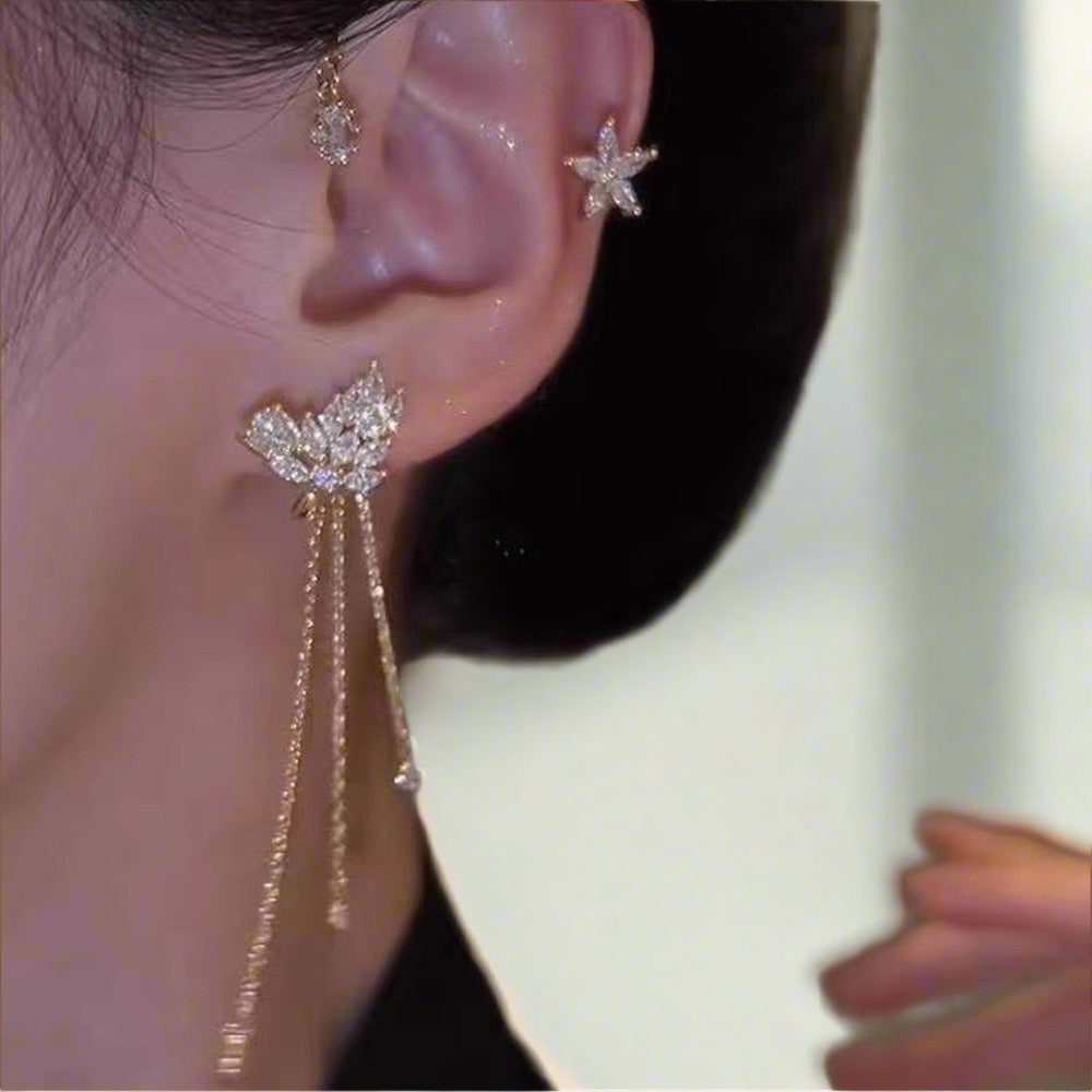 Ornament Flower Bloom Star Tassel Earring Without Piercing