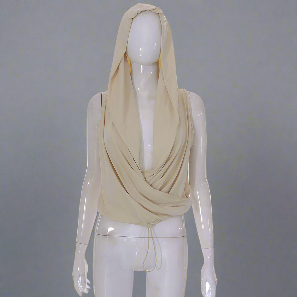Sleeveless Hooded Drawstring Deep V-neck Slim-fit Top