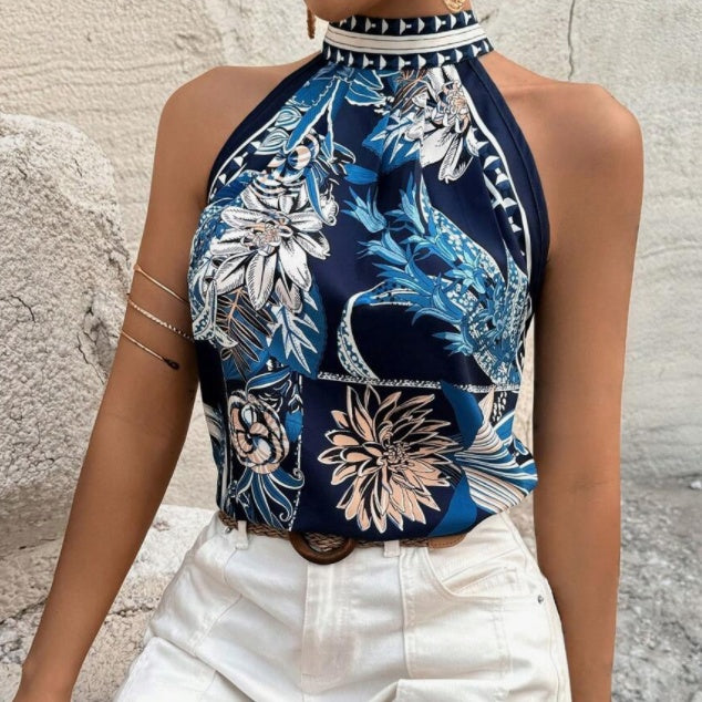 Summer Floral Print Open Collar Shirt