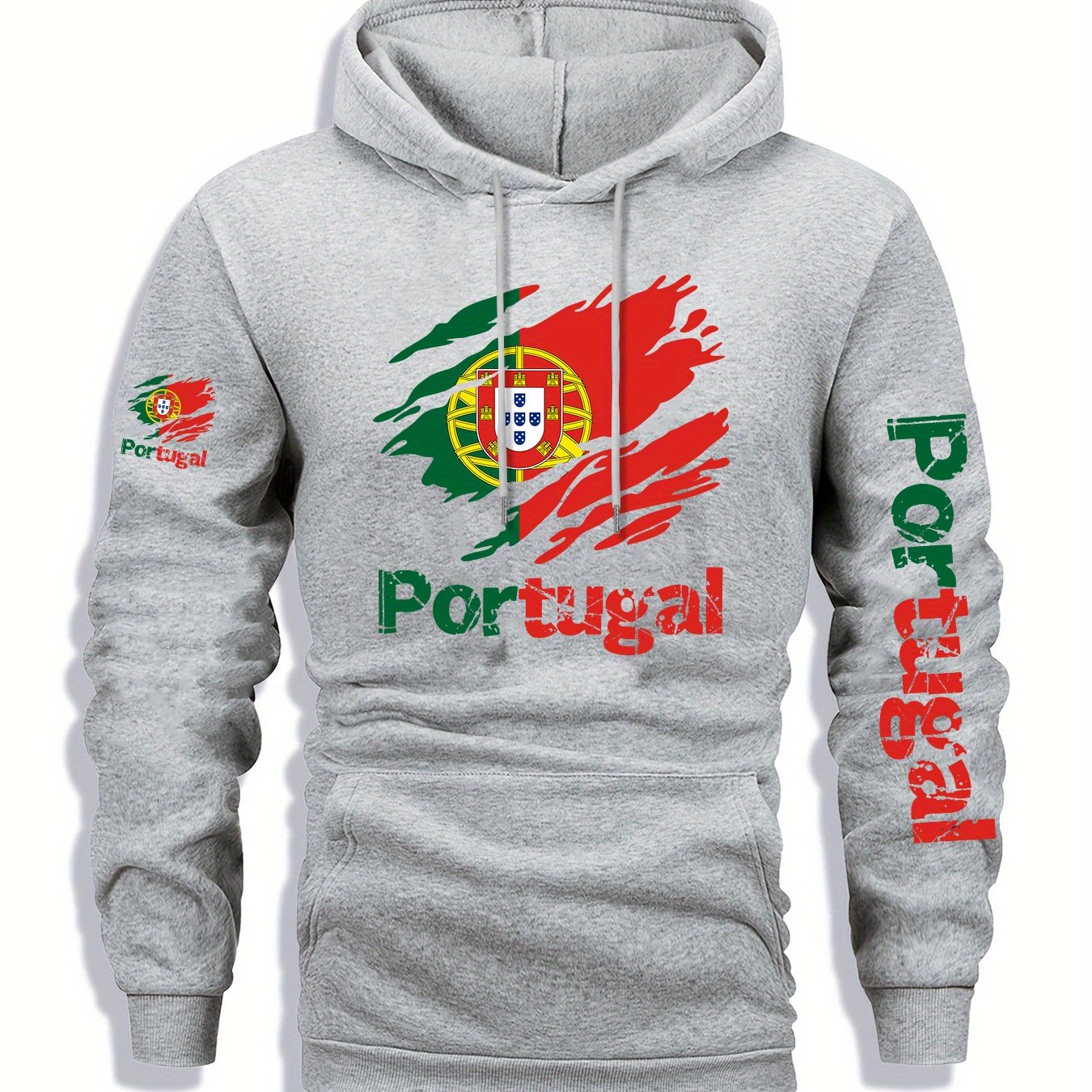 Men'S Portugal Flag Graphic Hooded Sweatshirt - Navy Blue with Red & Green Emblem, Casual Streetwear Pullover for Autumn/Winter, Regular Fit Outdoor & Casual Attire, Durable Fabric