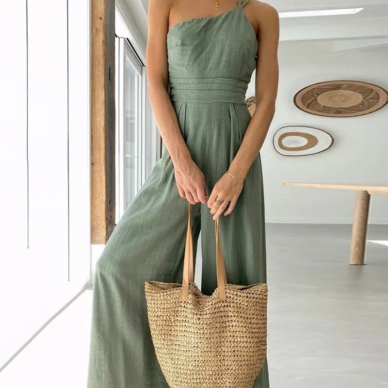 European And American Ladies Suspender Waist Straight Sleeveless Jumpsuit