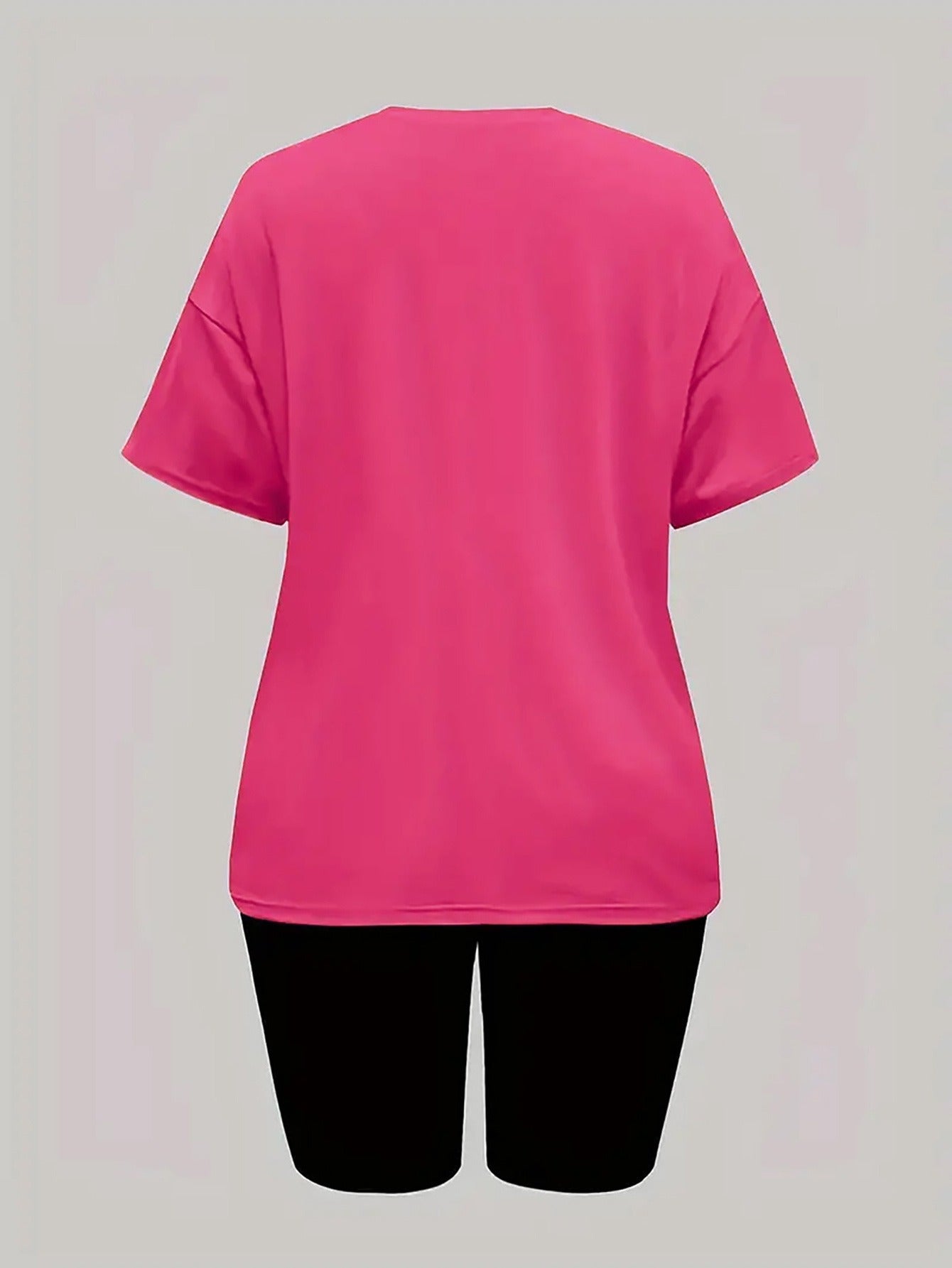 Women's Casual Sporty Print Short Sleeve T-Shirt And Shorts Set, Comfortable Athletic Loungewear Outfit