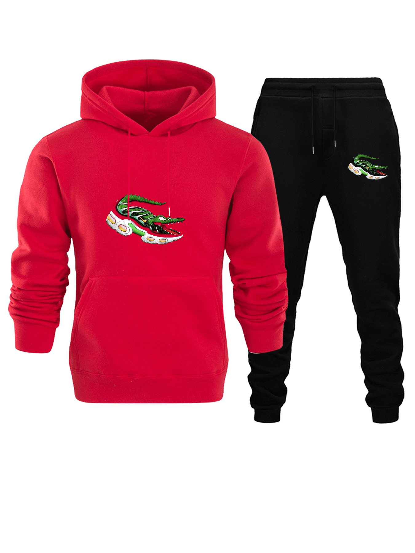 A Lively Sports Suit for Men Featuring a Crocodile Pattern - Fashionable Streetwear Made from 100% Polyester, Comfortable And Chic, Perfect for The Fall And Winter Seasons, with a Striking Graphic Design, an Excellent Option