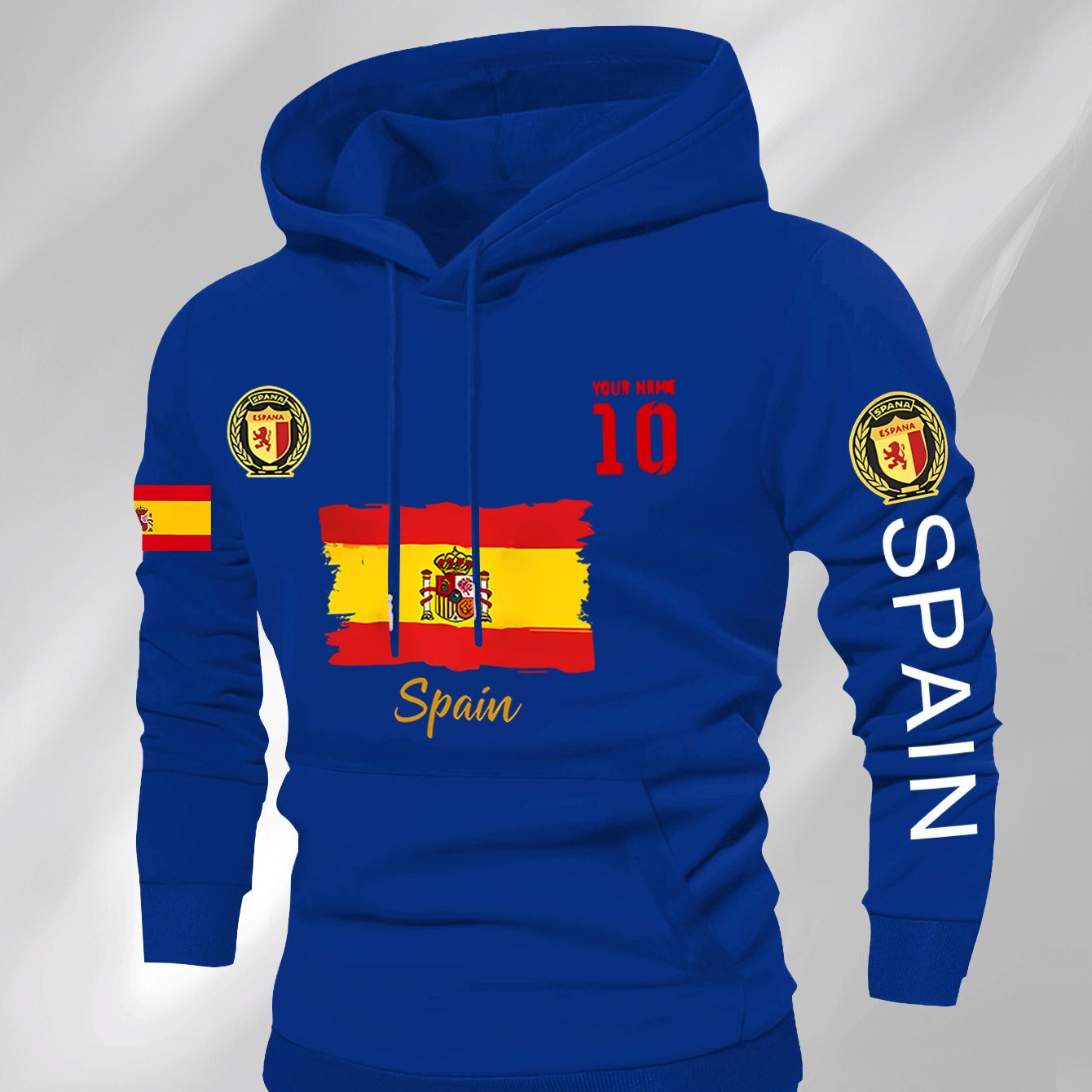 Men'S Hooded Sweatshirt - Spain Flag Graphic Pullover with Number 10, Dark Background, Regular Fit Hoodie for Soccer Fans & Casual Attire, Autumn/Winter Clothing, Autumn Winter Apparel, Comfortable Fabric, Knit