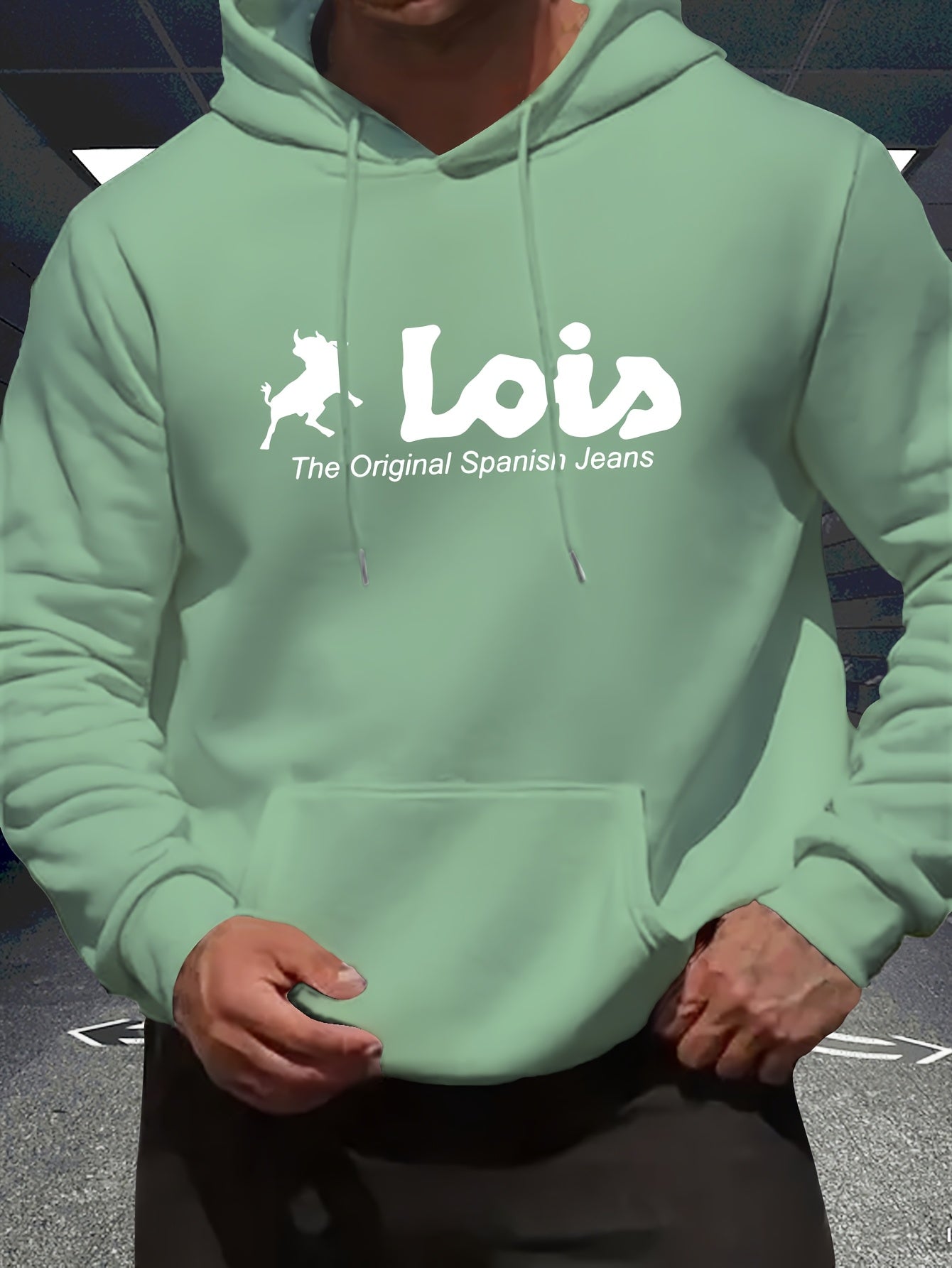 Men’s Spanish-Themed Hooded Sweatshirt "Lois" & Spanish Text Print, White Casual Pullover Hoodie, Relaxed Fit, All-Season Wear