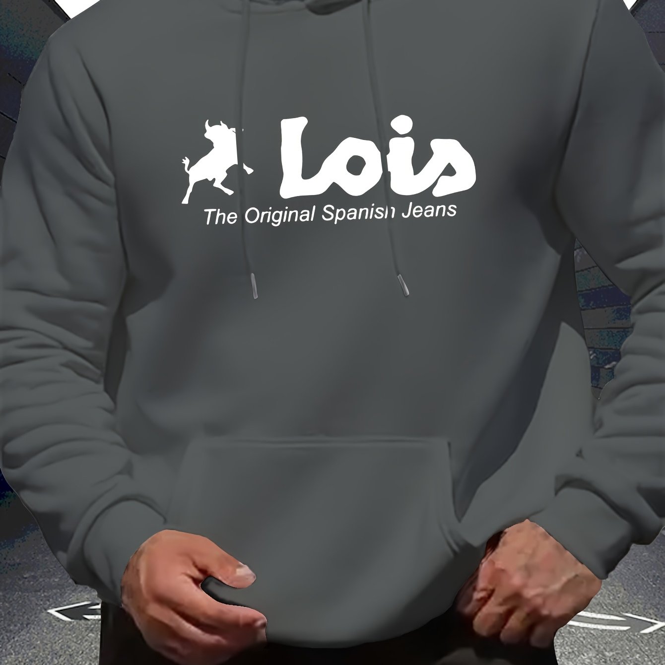 Men’s Spanish-Themed Hooded Sweatshirt "Lois" & Spanish Text Print, White Casual Pullover Hoodie, Relaxed Fit, All-Season Wear