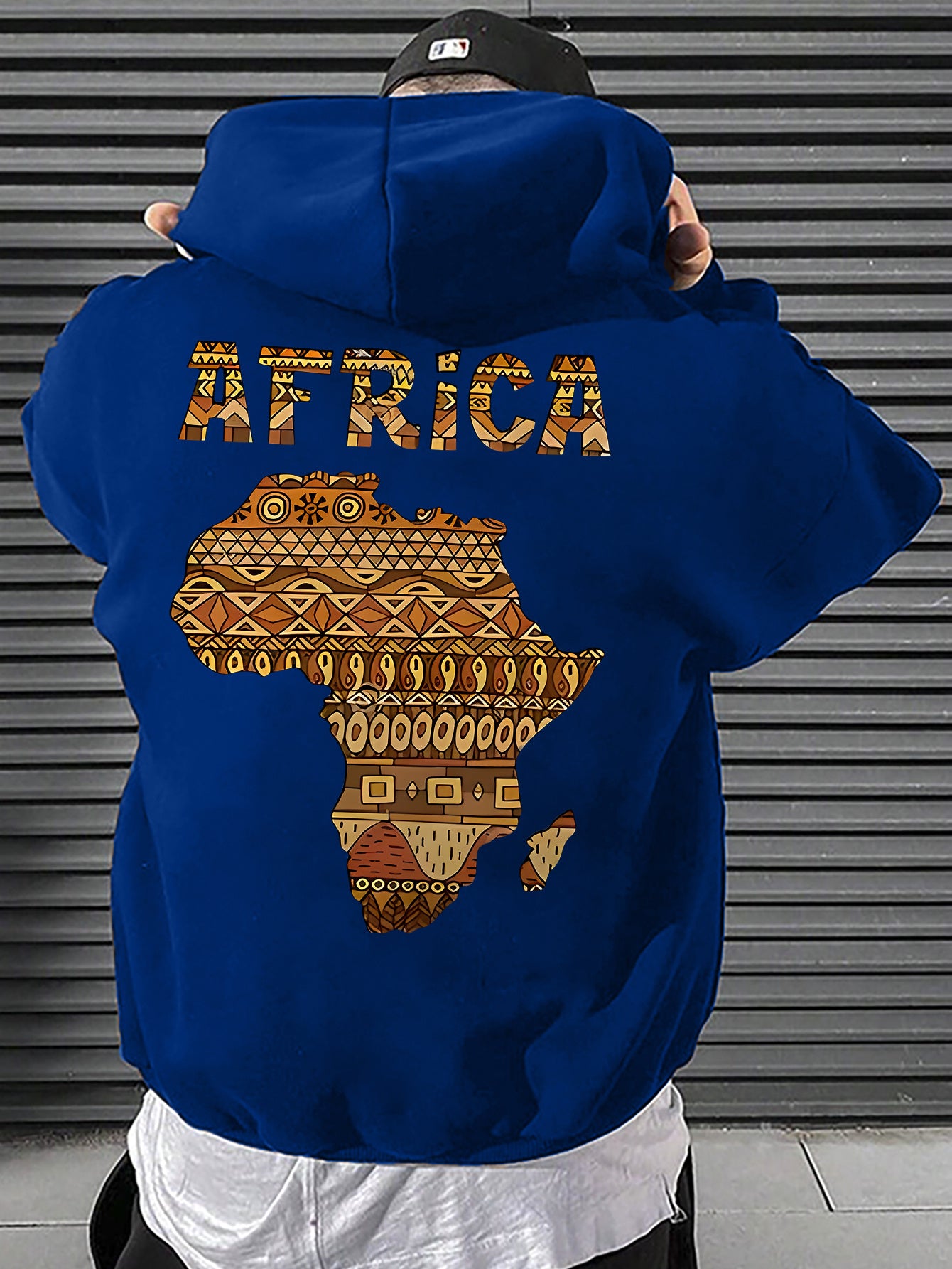 Men's African Map Print Hooded Sweatshirt Jacket - African Continent Outline with Ghana, Egypt, South Africa & Morocco - Casual Streetwear Pullover, All-Season Fit, Machine Washable Cultural Apparel