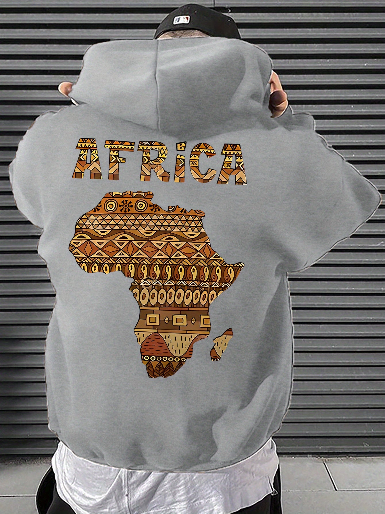 Men's African Map Print Hooded Sweatshirt Jacket - African Continent Outline with Ghana, Egypt, South Africa & Morocco - Casual Streetwear Pullover, All-Season Fit, Machine Washable Cultural Apparel