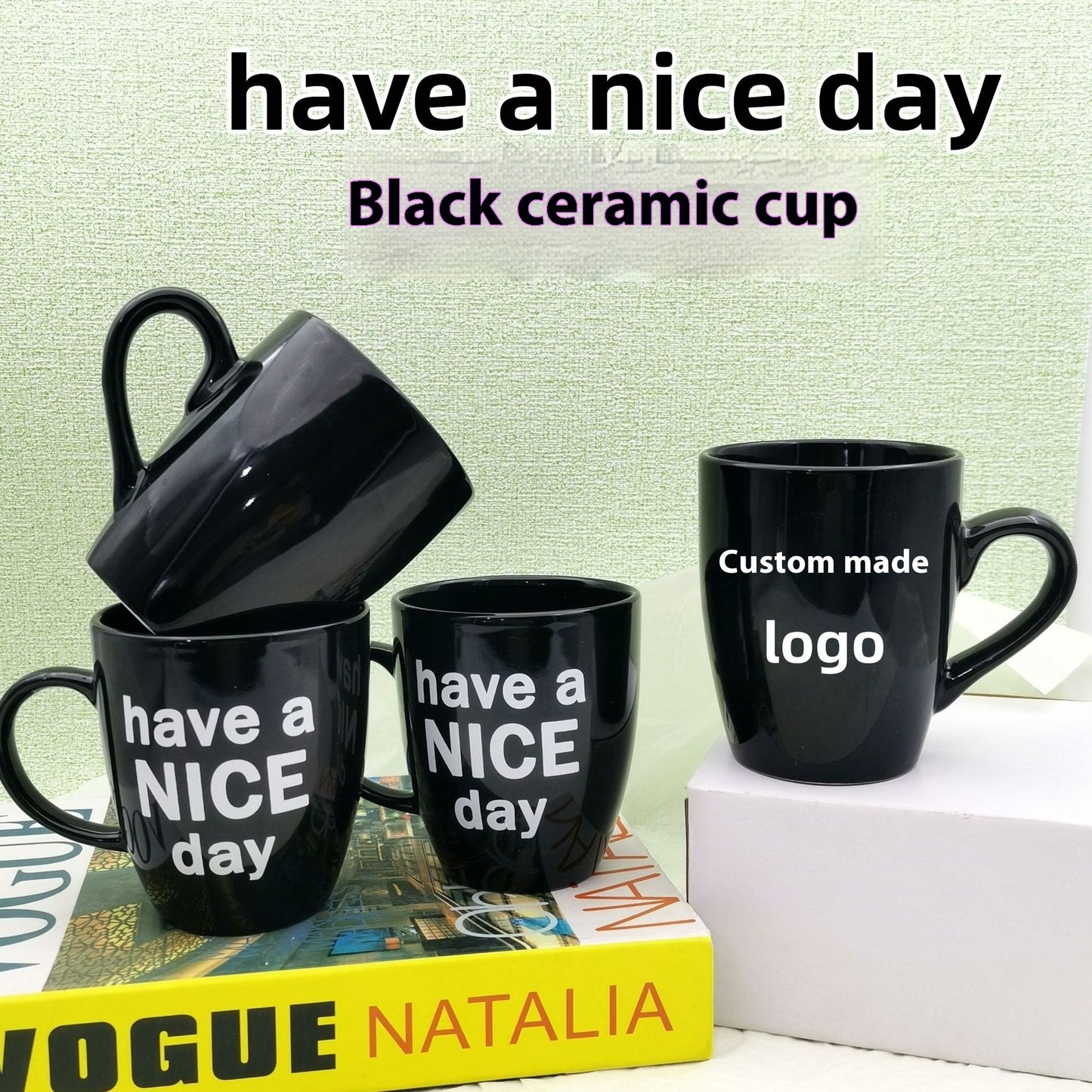 Black Waist Drum Ceramic Have A Nice Day Middle Finger Mug