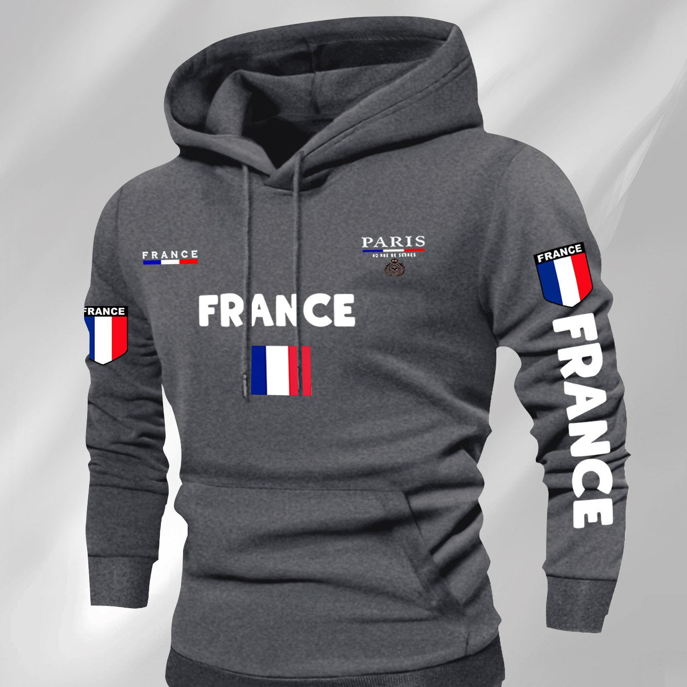 Men'S French Flag & Paris Lettering Hooded Sweatshirt - Pullover with Piping, Long Sleeve Casual Winter Sweater for Everyday & Formal Outfits - French, French Connection Apparel, French Connection Clothing, French Connection