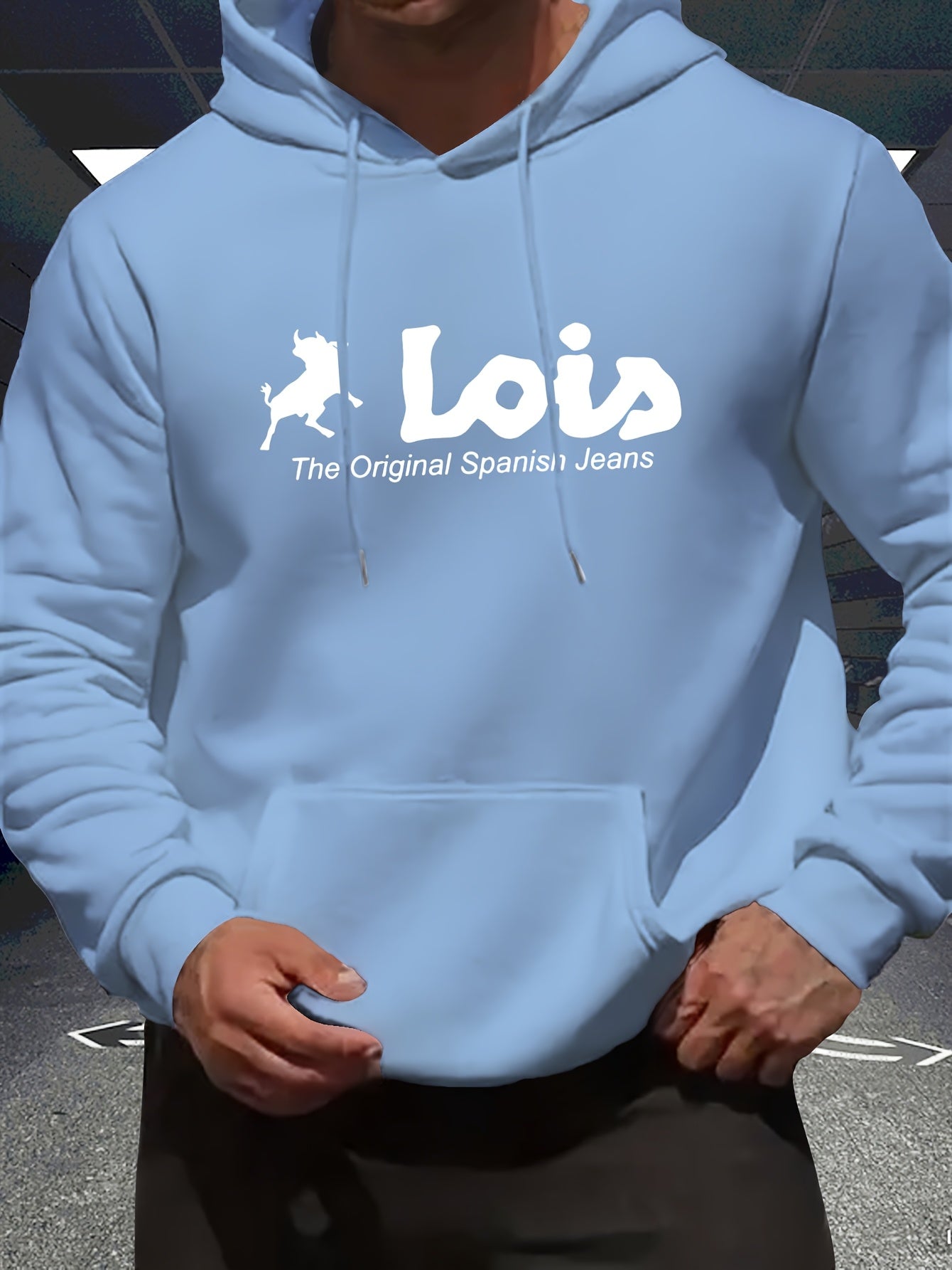 Men’s Spanish-Themed Hooded Sweatshirt "Lois" & Spanish Text Print, White Casual Pullover Hoodie, Relaxed Fit, All-Season Wear