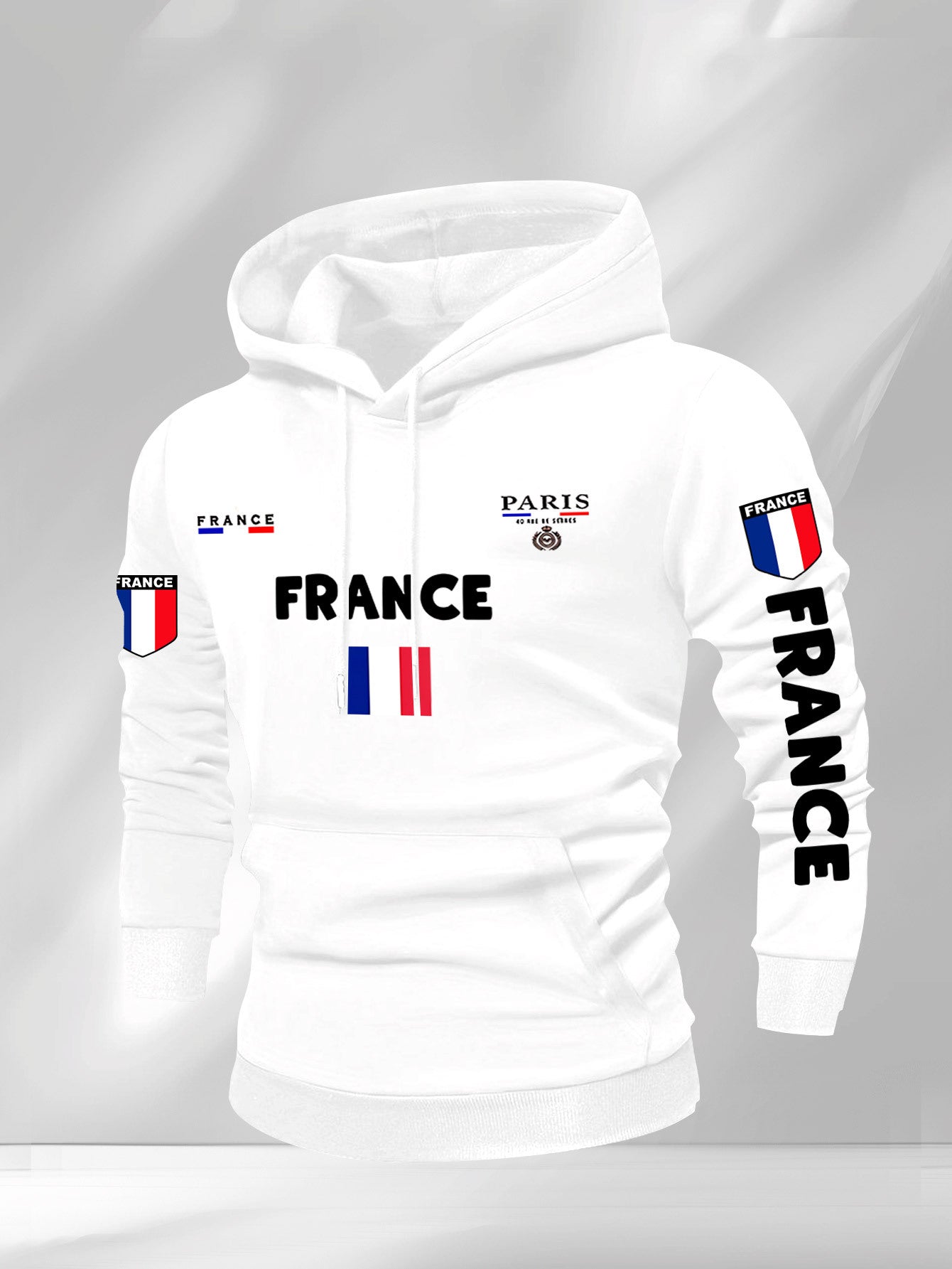 Men'S French Flag & Paris Lettering Hooded Sweatshirt - Pullover with Piping, Long Sleeve Casual Winter Sweater for Everyday & Formal Outfits - French, French Connection Apparel, French Connection Clothing, French Connection