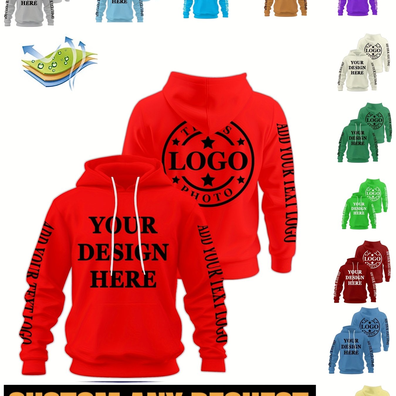 Custom Logo/Text/Logo & Text ized Hooded Sweatshirts - Bulk Team Uniforms, Matching Group Shirts for Weddings, Sports, Corporate Events - Unisex & (Logo Printing Cost Optional) - Logo Studio Service Available