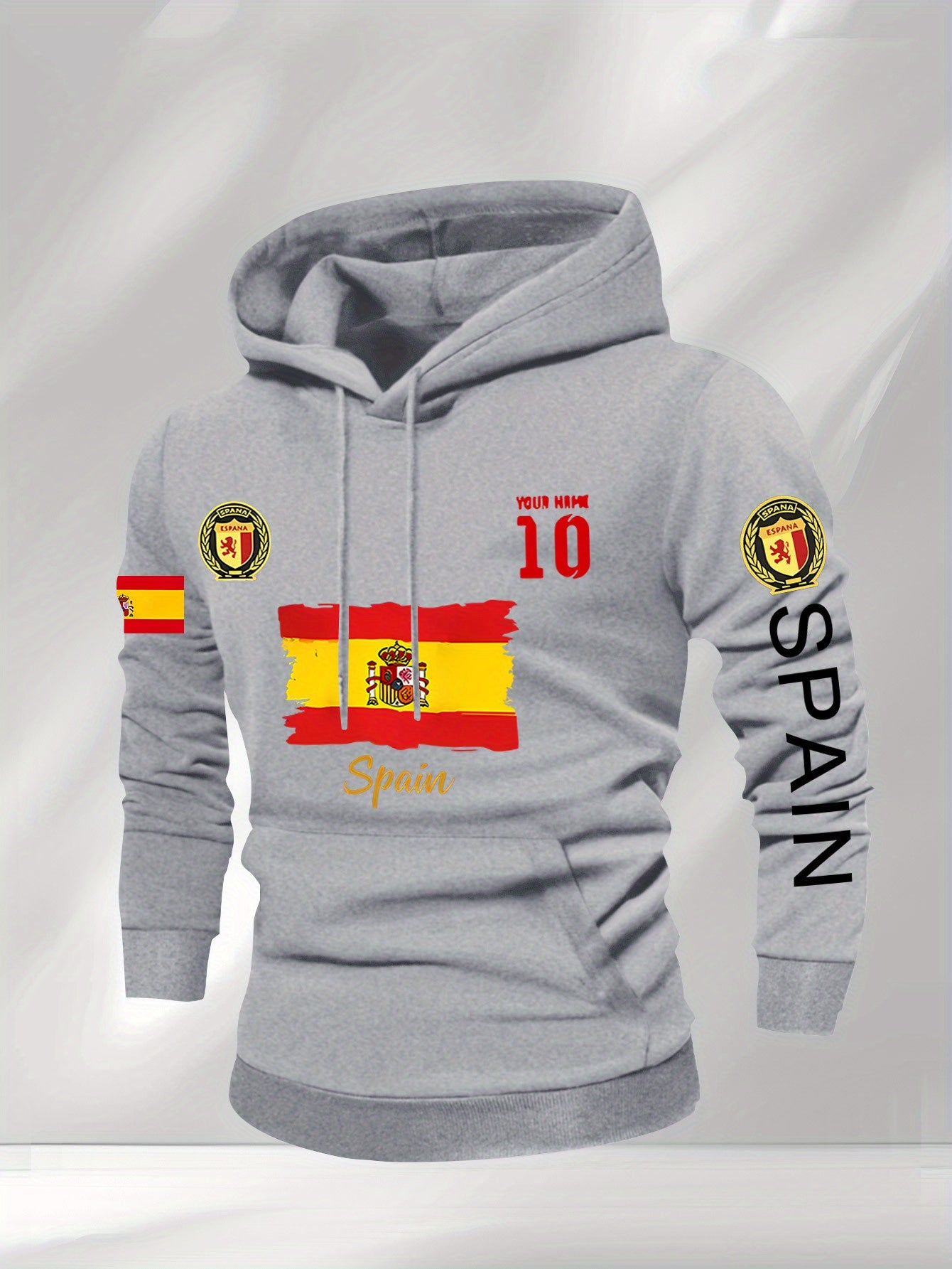 Men'S Hooded Sweatshirt - Spain Flag Graphic Pullover with Number 10, Dark Background, Regular Fit Hoodie for Soccer Fans & Casual Attire, Autumn/Winter Clothing, Autumn Winter Apparel, Comfortable Fabric, Knit