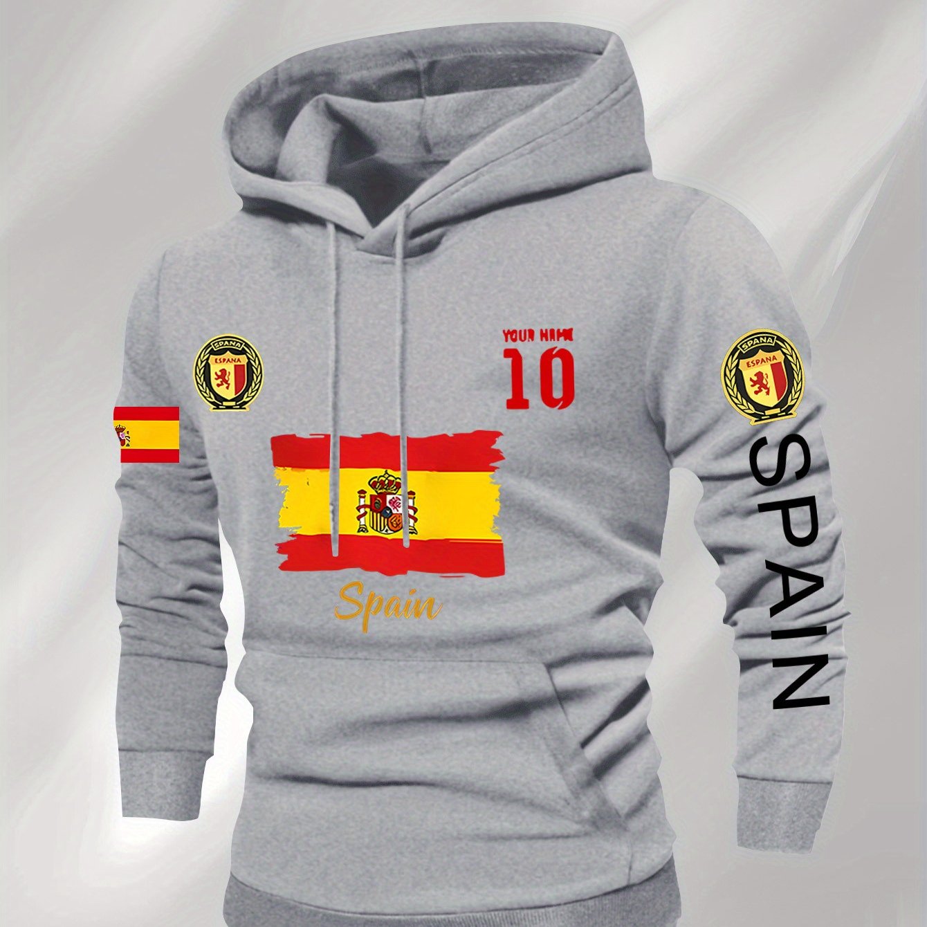 Men'S Hooded Sweatshirt - Spain Flag Graphic Pullover with Number 10, Dark Background, Regular Fit Hoodie for Soccer Fans & Casual Attire, Autumn/Winter Clothing, Autumn Winter Apparel, Comfortable Fabric, Knit