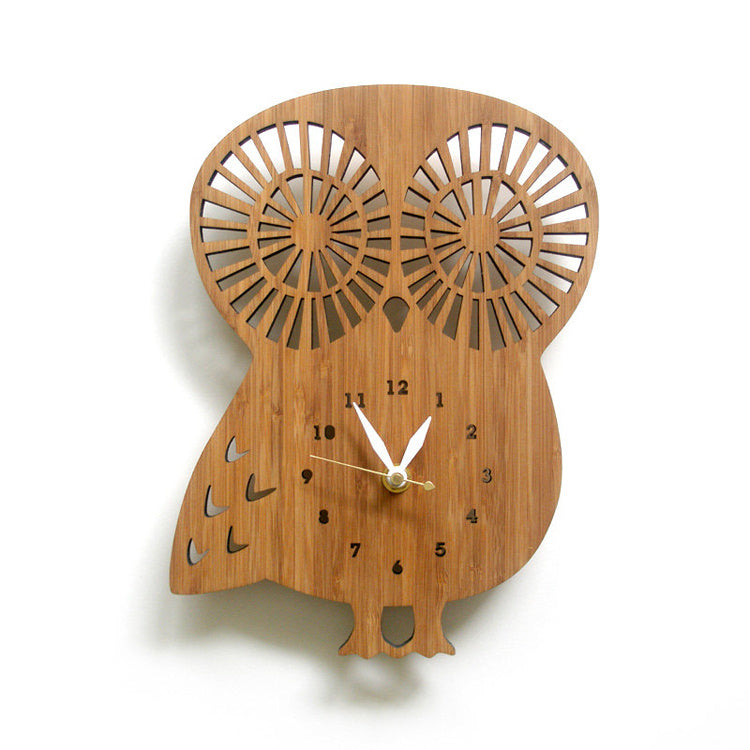 12 pouces chat/hibou modèle horloge en bambou