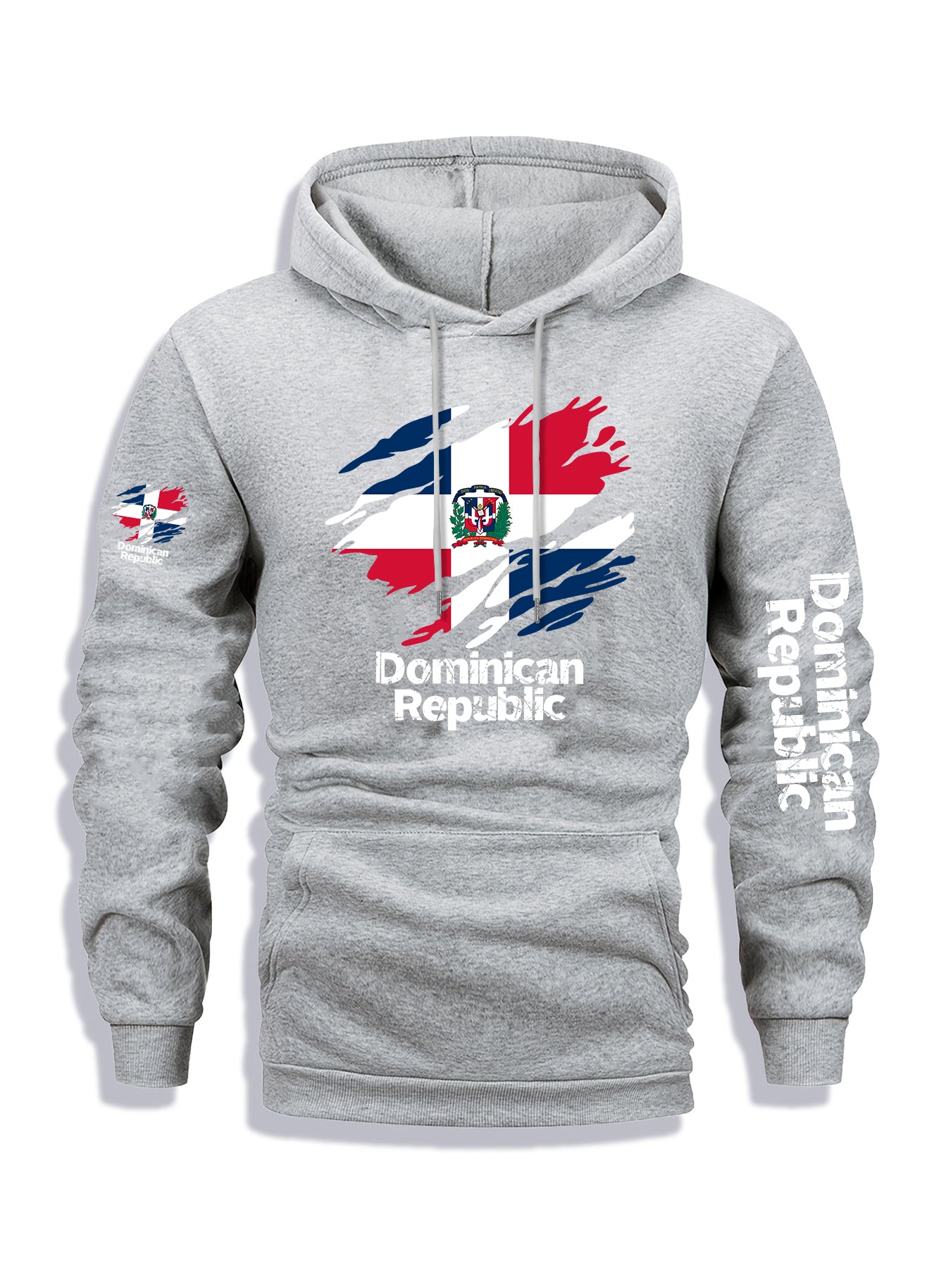 Men's Dominican Republic Flag Graphic Hoodie - Heather Gray Pullover Sweatshirt, Machine Washable Winter Hoodie for Streetwear, Travel & Everyday Casual Outfits - Autumn/Winter Clothing