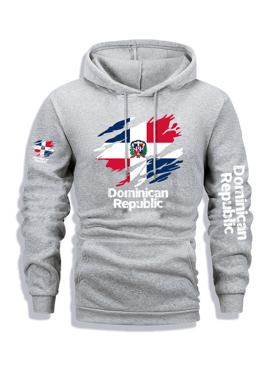 Men's Dominican Republic Flag Graphic Hoodie - Heather Gray Pullover Sweatshirt, Machine Washable Winter Hoodie for Streetwear, Travel & Everyday Casual Outfits - Autumn/Winter Clothing