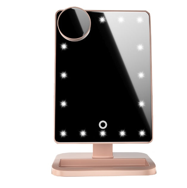 Miroir de maquillage à écran tactile avec haut-parleur Bluetooth à 20 LED et grossissement 10X