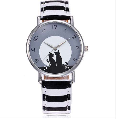 Nouveau Mode Belle Chat Montre En Cuir Femmes Montres Quartz