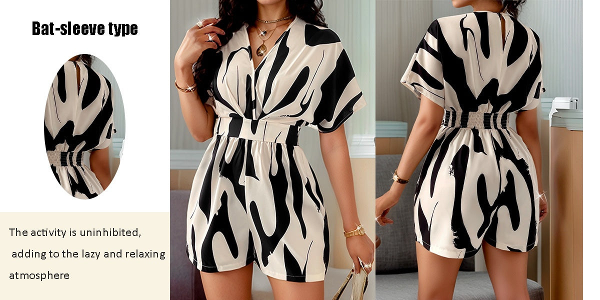 Women's Elegant Batwing Sleeve Jumpsuit - V-Neck Formal & casual Outfit, Machine Washable Non-Stretch Pantsuit for Parties, Office, Casual Attire - Women's Chic One-Piece Attire