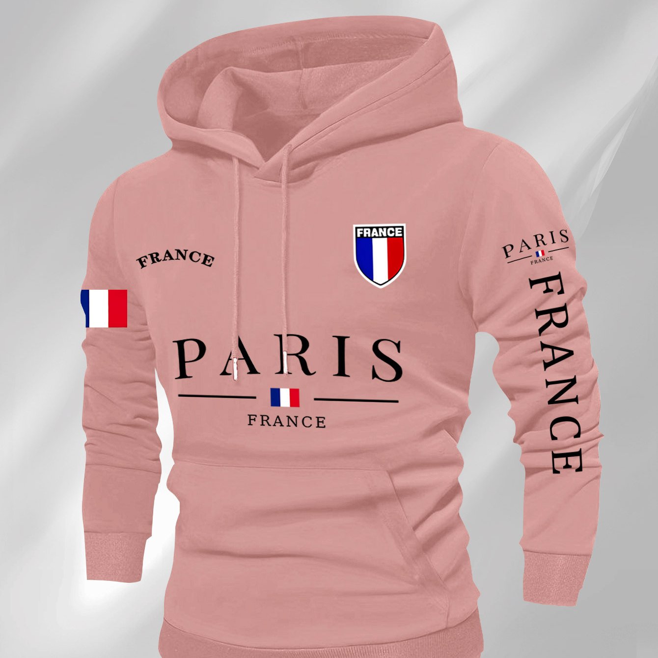Men'S Navy Blue Hoodie - Paris France Graphic Pullover Sweatshirt, Long Sleeve Hooded Sweater for Fall/Winter, Streetwear Essential Urban Fashion Top for Everyday & Formal Outfits, Sweater Hoodie, Casual Wear, Geometric Patte