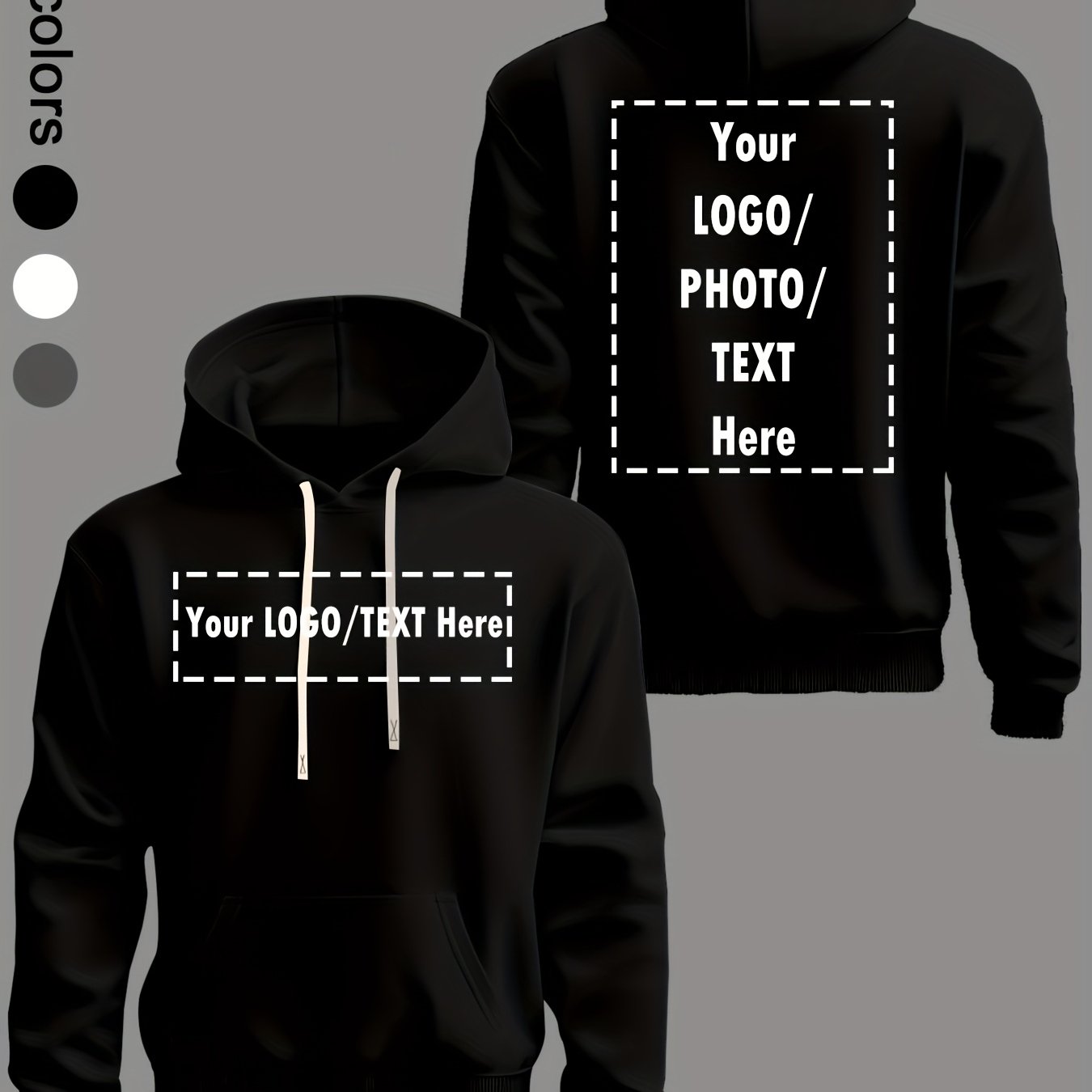 Customizable Unisex Hooded Sweatshirt, French Terry Polyester 100%, Sports Style, Loose Fit with Pocket Detail, Knit Fabric, Slight Stretch, 250g/m² - Personalized Front & Back Design