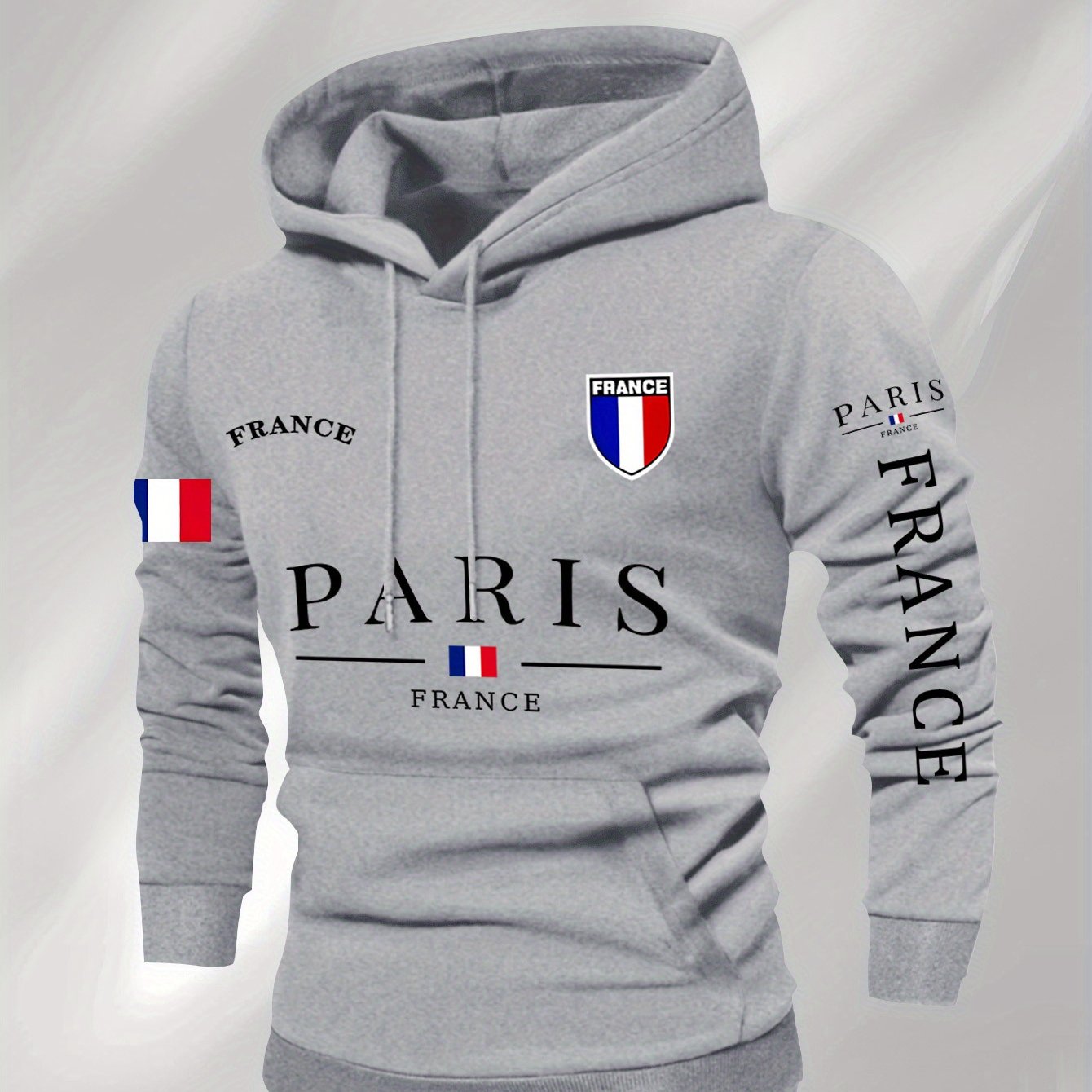 Men'S Navy Blue Hoodie - Paris France Graphic Pullover Sweatshirt, Long Sleeve Hooded Sweater for Fall/Winter, Streetwear Essential Urban Fashion Top for Everyday & Formal Outfits, Sweater Hoodie, Casual Wear, Geometric Patte