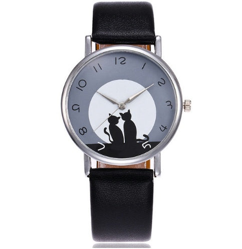 Nouveau Mode Belle Chat Montre En Cuir Femmes Montres Quartz