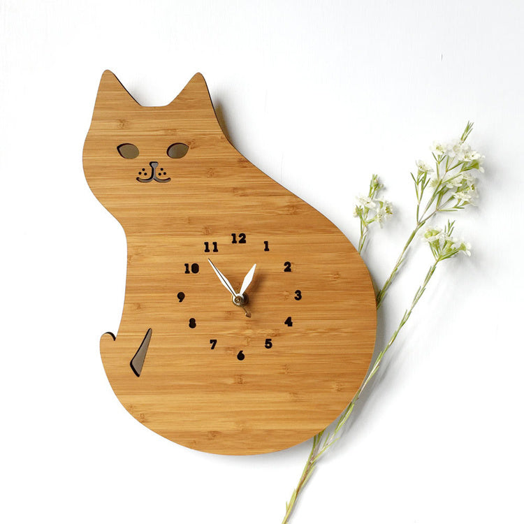 12 pouces chat/hibou modèle horloge en bambou