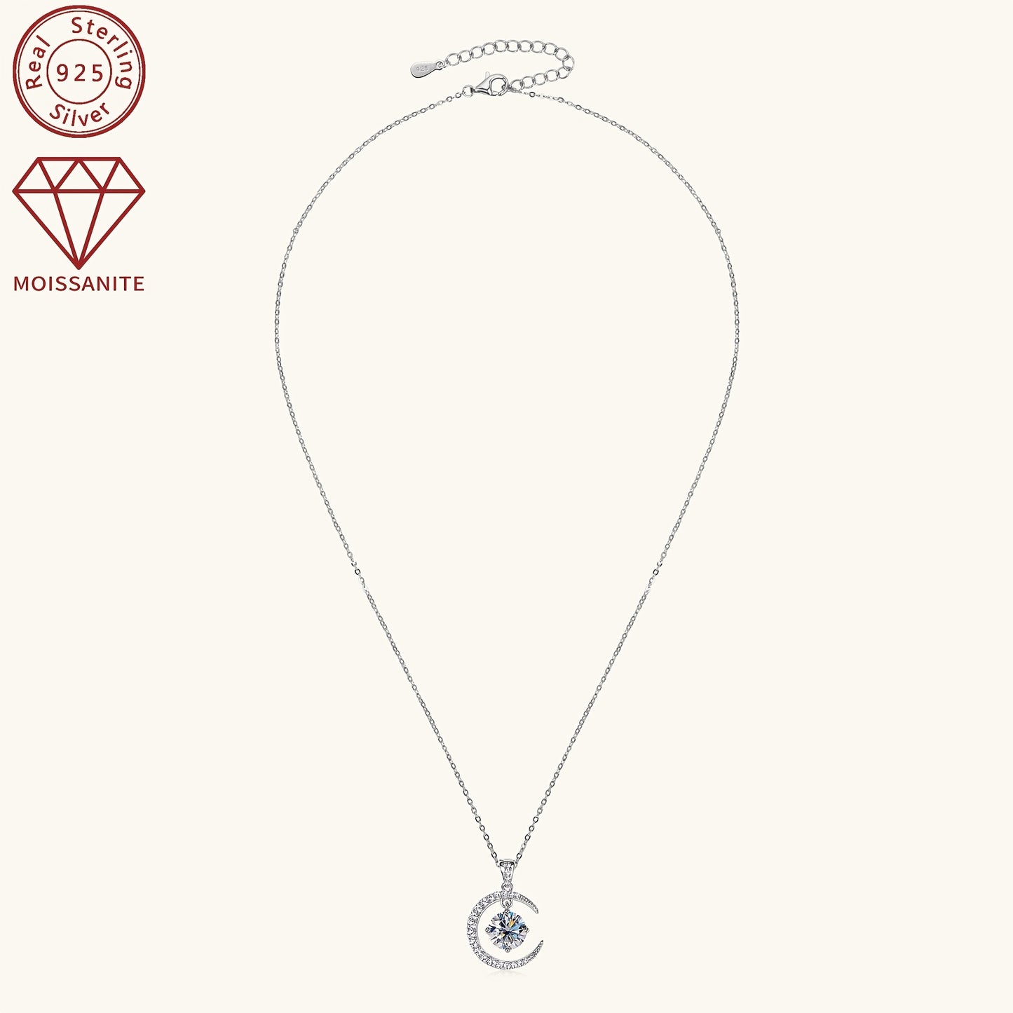 3.86g Silver, 2.31ct Moissanite Main Stone 8mm*1pcs-2CT; Total Carat of Side Stones 0.31ct 1 Strand 925 Sterling Silver Women's Pendant Necklace Moon Sun Element Round Moissanite Pendant Necklace Fashion Holiday Gift Jewelry