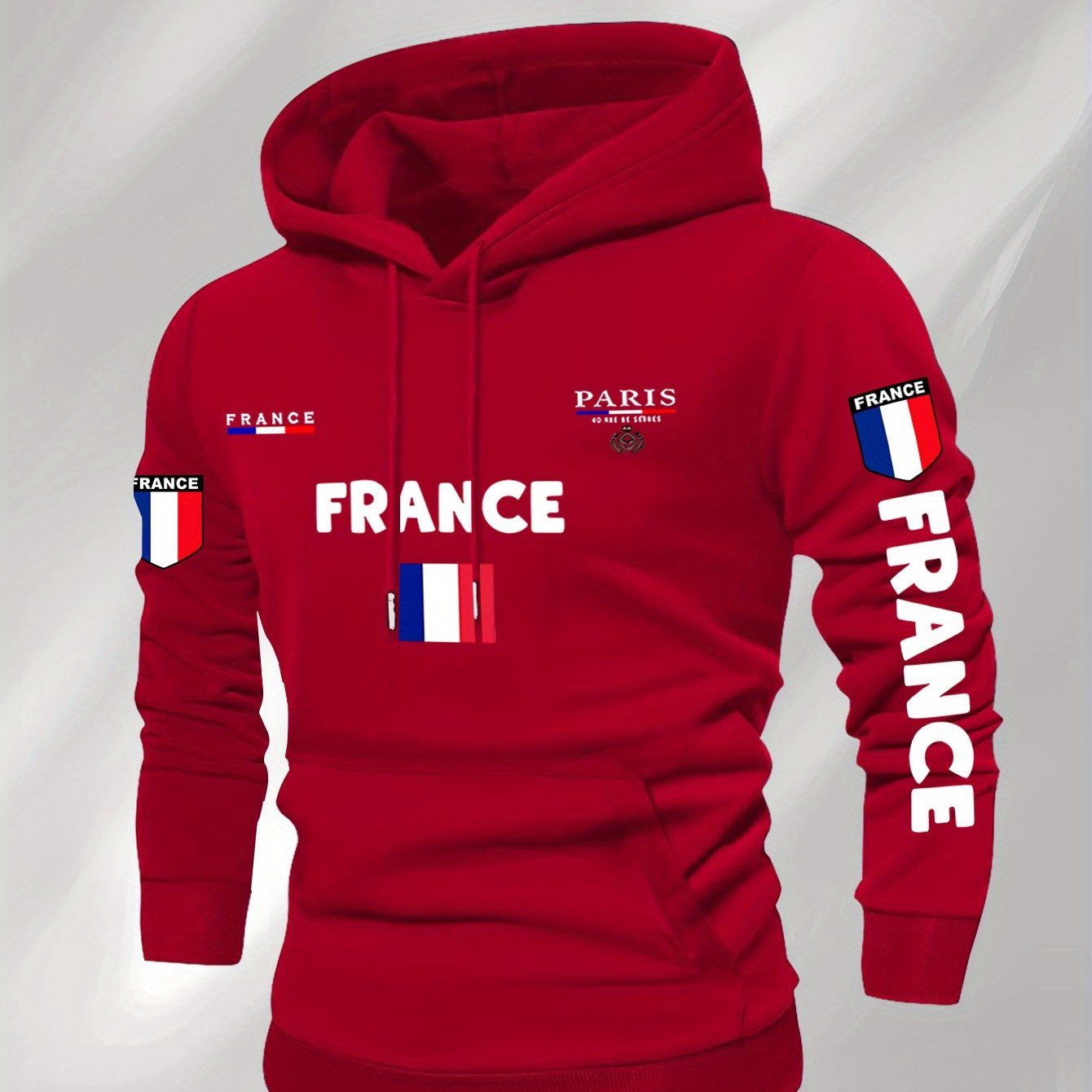 Men'S French Flag & Paris Lettering Hooded Sweatshirt - Pullover with Piping, Long Sleeve Casual Winter Sweater for Everyday & Formal Outfits - French, French Connection Apparel, French Connection Clothing, French Connection