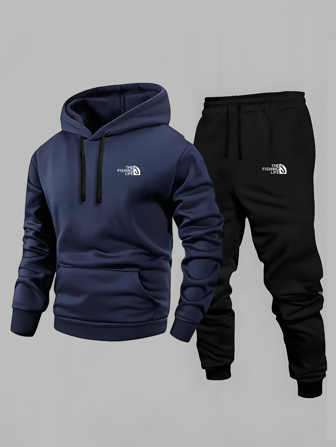 Men’s Casual Hooded Tracksuit – Black Sweatshirt and Sports Pants Set with Pockets, Long Sleeves, and Waistbands – Ideal for Autumn &amp; Winter Outdoor Activities