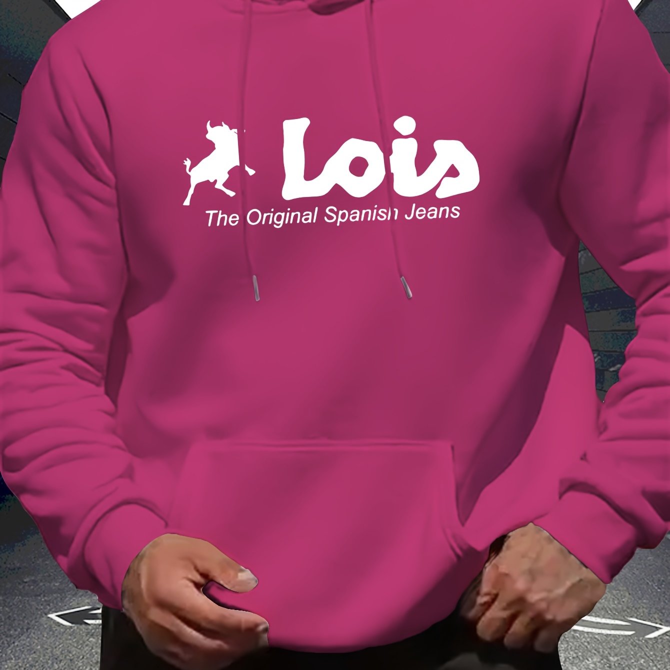 Men’s Spanish-Themed Hooded Sweatshirt "Lois" & Spanish Text Print, White Casual Pullover Hoodie, Relaxed Fit, All-Season Wear